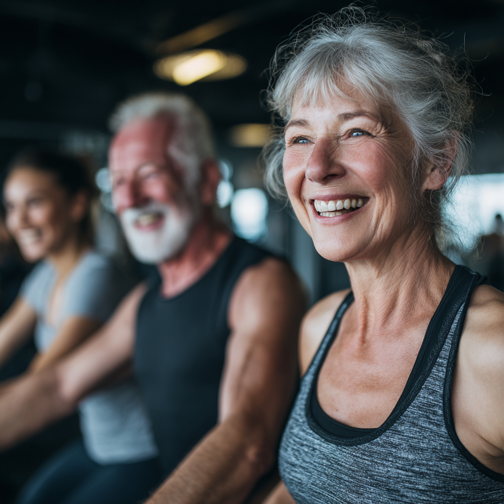Mature adults participating in fitness training session